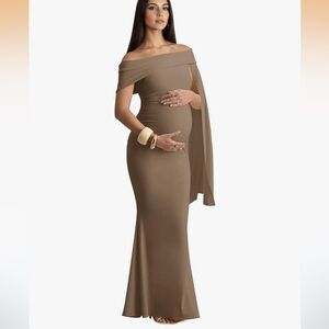 Elegant Off-Shoulder Maternity Dress - Tan